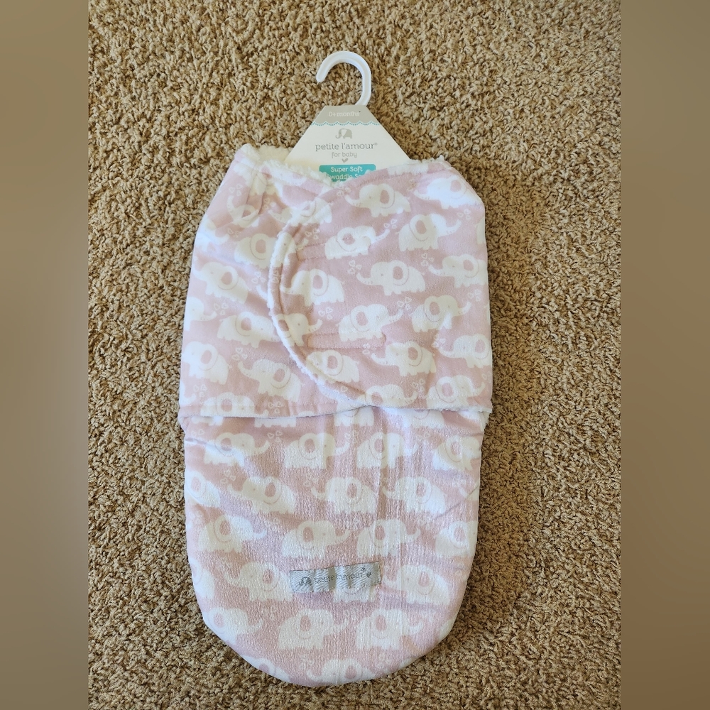 NWT Super soft swaddle sack pink elephants